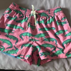 Chubbies Pink and Green Alligator Swim Trunks